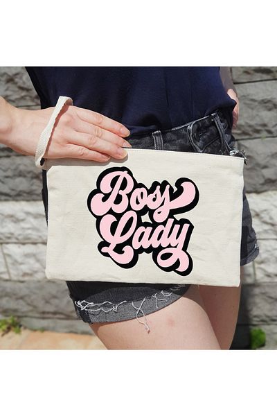 PEKSHOP Γυναικεία Boss Lady Written Lined Τσάντα Μακιγιάζ