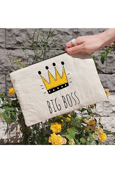 PEKSHOP Γυναικεία τσάντα Clutch - Τσάντα μακιγιάζ Big Boss Written Lined