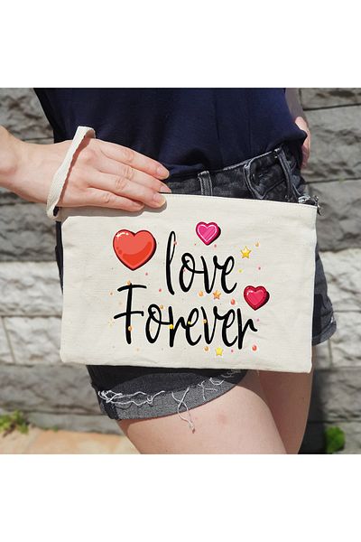 PEKSHOP Γυναικεία τσάντα μακιγιάζ Love Forever Written Lined
