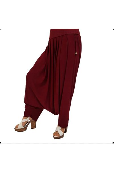 ÖZÖZKANLAR Women's Burgundy Sandy Hoby Shalwar with Pockets