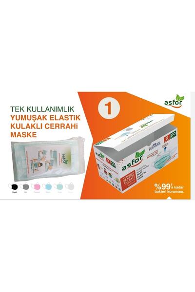 Asfor 100 Adet 3 Katlı Meltblown Filtreli Burun Telli Yumuşak Elastik Kulaklı...