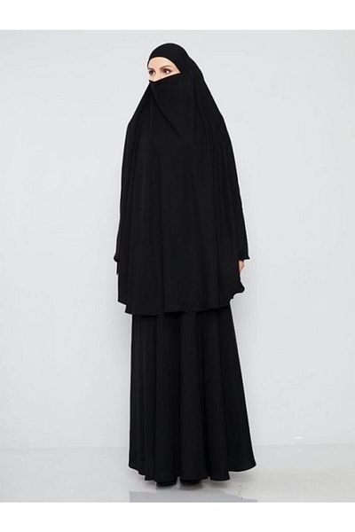 Annes Tesettür Double Piece Sultan Bash Medina Silk Black Color Women's Bed Sheet Model