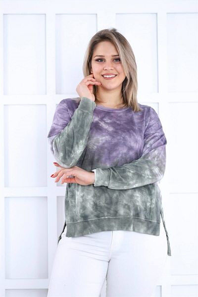 Seamoda Pulover cu vopsit în cravată verde-liliac cu fante laterale