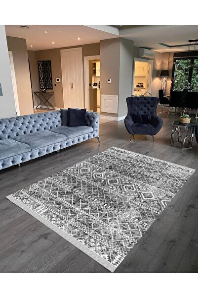 NaRStore Home Decoser 2032 Gri Iskandinav Desen Pamuk Tabanlı Kaymaz Yıkanabi...
