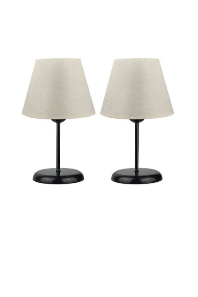 EvLight Metal Ayaklı 2'li Abajur Masa Lambası Abajur L Krem