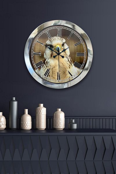 Kasva Concept Gift 36 cm Chrome Metal Eagle Wall Clock