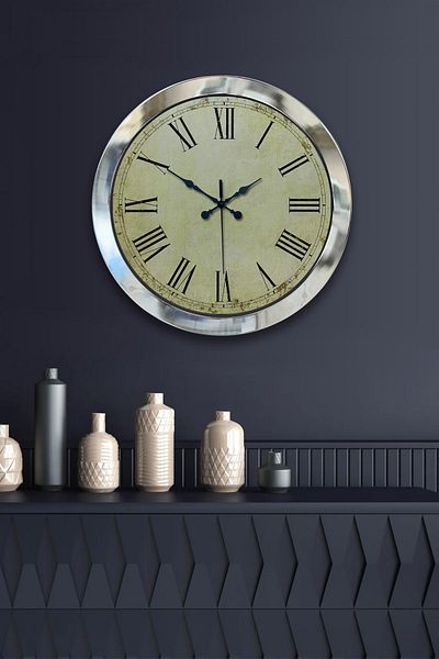 Kasva Concept Gift 36 cm Chrome Metal Antique Roman Wall Clock