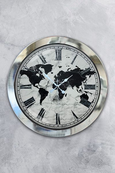 Kasva Concept Gift 36 cm Chrome Metal Map Wall Clock