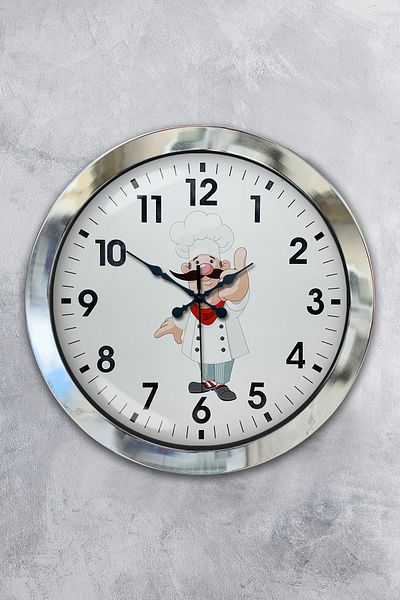 Kasva Concept Cadou 36 Cm Crom Metal Bucătar Ceas de Perete Bucătărie