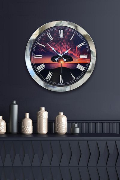 Kasva Concept Gift 36 cm Chrome Metal Tree Wall Clock