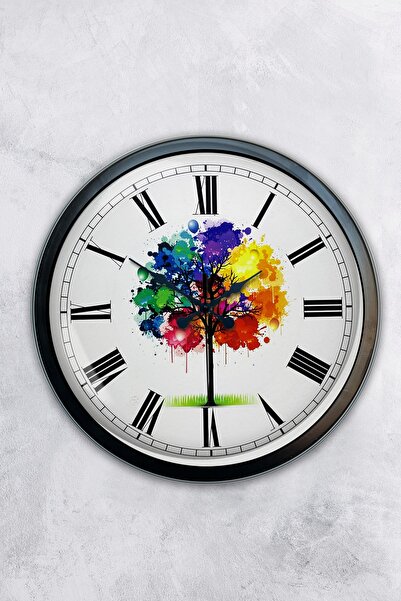 AİB STORE Ρολόι τοίχου δέντρου 40 εκ. Μαύρο Μεταλλικό Χρώμα