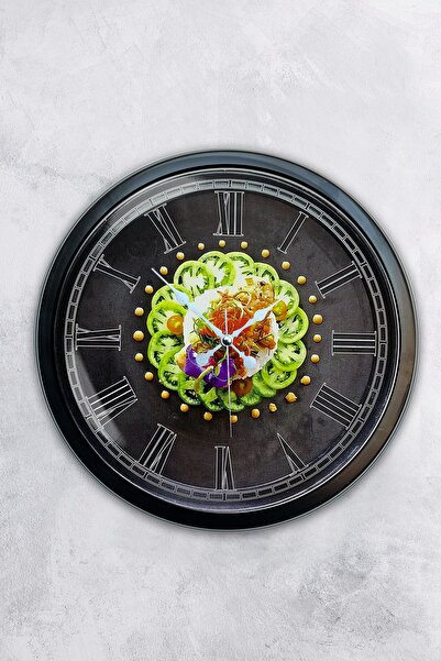 Platin Saat ساعة حائط معدنية سوداء للمطبخ مقاس 40 سم