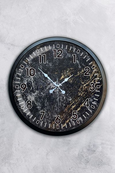 Kasva Concept Gift 40 Cm Black Metal Marble Wall Clock