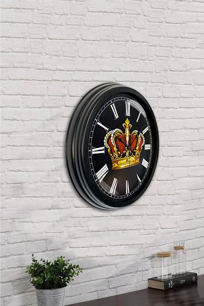 Kasva Concept Ρολόι τοίχου 40 εκ. Μαύρο Μεταλλικό King Crown