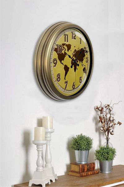 Kasva Concept Gift 36 cm Antique Metal Map Wall Clock