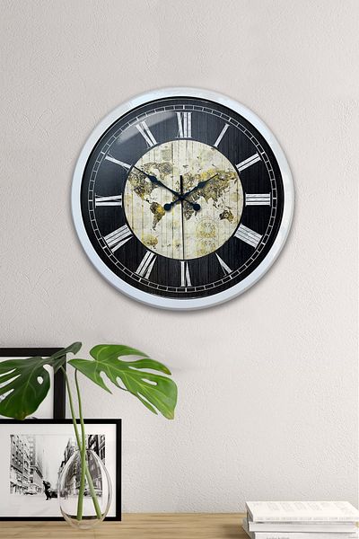 Kasva Concept 40 cm White Metal World Maps Wall Clock