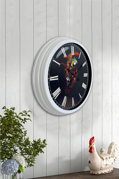 Kasva Concept Gift 40 cm White Metal Parrot Wall Clock