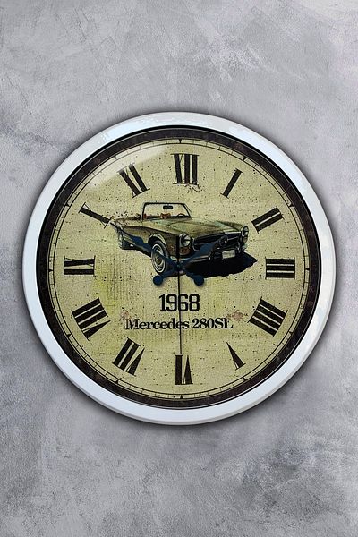 Kasva Concept 40 cm White Metal Antique Car Wall Clock