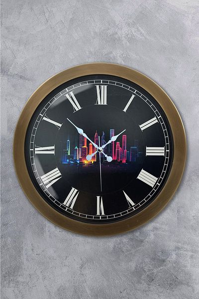 Kasva Concept Gift 36 cm Antique Metal Skyscrapers Wall Clock