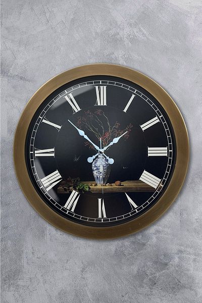 Kasva Concept Δώρο Ρολόι τοίχου λουλουδιών με αντίκα μεταλλικό βάζο 36 εκ