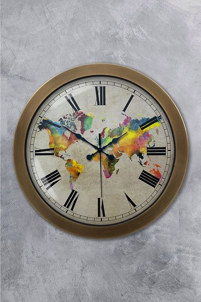 Kasva Concept Gift 36 cm Antique Metal World Map Wall Clock