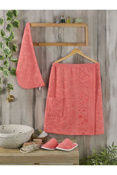 PHILIPPUS Women's Pink Bath Head Towel Sauna Set