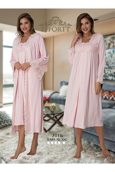 Effort Pijama طقم ثوب نوم وأكمام طويلة للحوامل باللون الوردي - Effort 7015