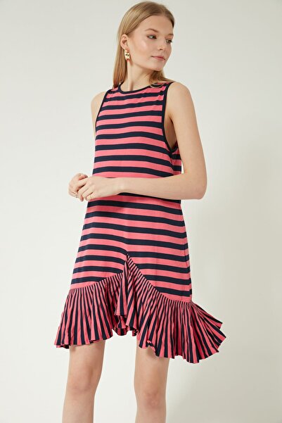 JOIN US Rochie de tricot cu volane în dungi roz pentru femei JU8S404