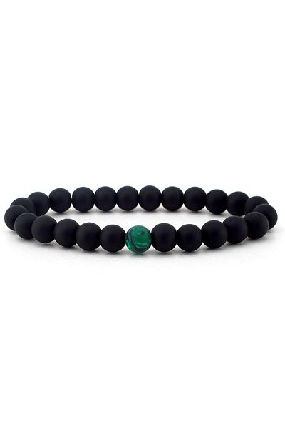 Solfera Men's Black Matte Onyx Matte Malahit Natural Stone Bracelet B1851