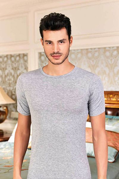 Berrak Ανδρικό εσώρουχο Grey Lycra 6 Pack - Κοντό μανίκι, Crew Neck MBR10246