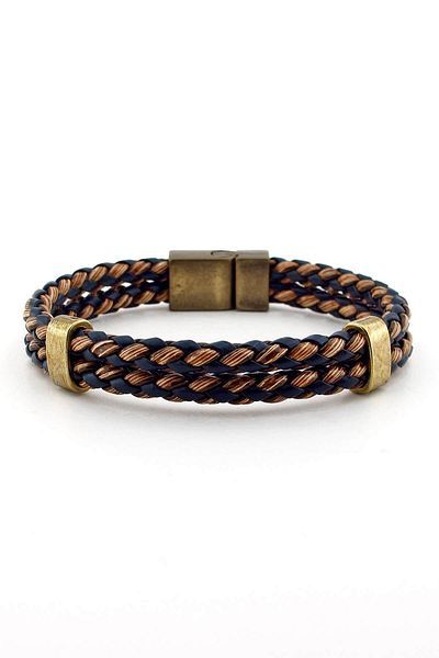 Solfera Men's Navy Blue Brown Knitted Model Bracelet BT364