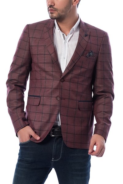 Dewberry Men's Burgundy Checkered Jacket 1010001C2610