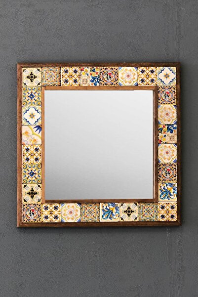 Oscar Stone Decor Masif Çerçeveli Mozaik Taş Ayna 43 Cm X 43 Cm (morocco-etni...