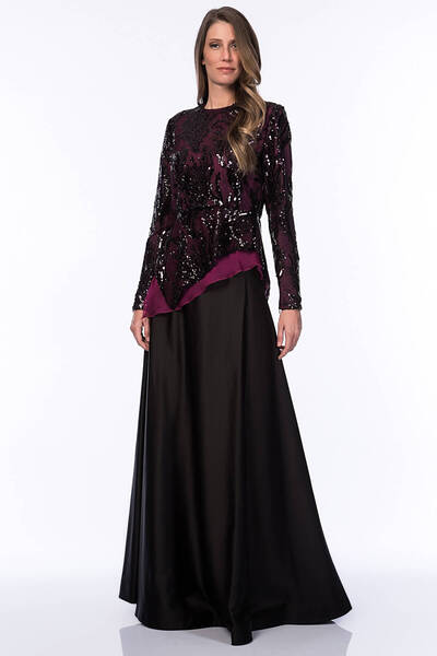 Kayra طقم فستان سهرة أسود كرزي نسائي KA-B6-16012-8712