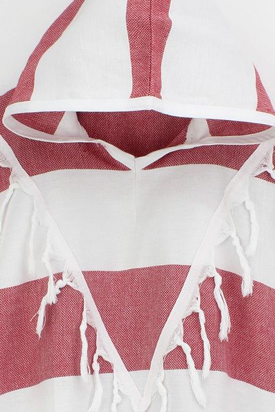 Bedinn Peshtemal Poncho Marine Red White
