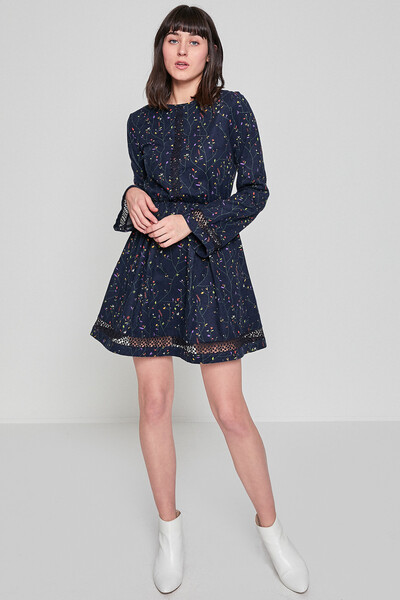 Koton Women's Navy Blue Patterned Dress 8KAL81069JW
