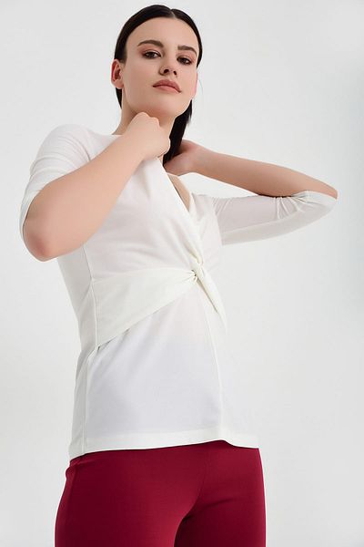Laranor Γυναικεία Μπλούζα με λαιμόκοψη Ecru Twist Detail 19L6642