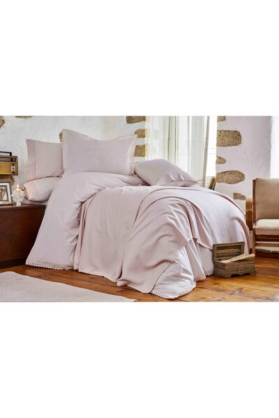 Karaca Home Çift Kişilik Julita Pudra Dantelli Nevresim ve Bambu Pike Takımı
