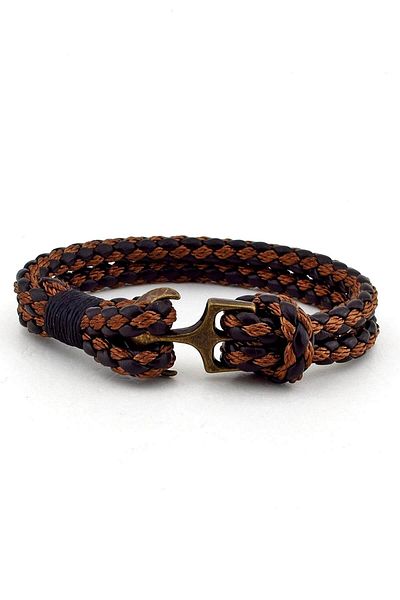 Solfera Men's Sailor Brown Black Leather Bracelet Bt169