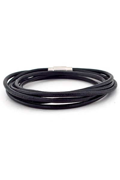 Solfera Men's Double Sira Wrap Black Color Original Leather Bracelet Bt502