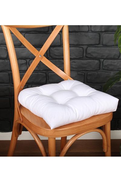 ALTINPAMUK 4-Piece Gold White Fluffy Chair Cushion Special Stitched Lace up 40X40Cm