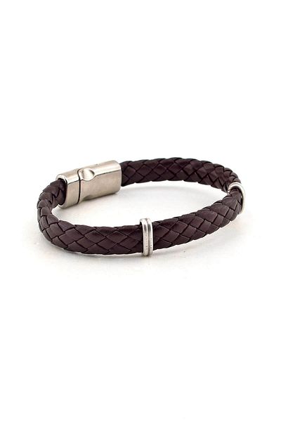 Solfera Men's Brown Leather Magnetized Metal Bracelet BT320