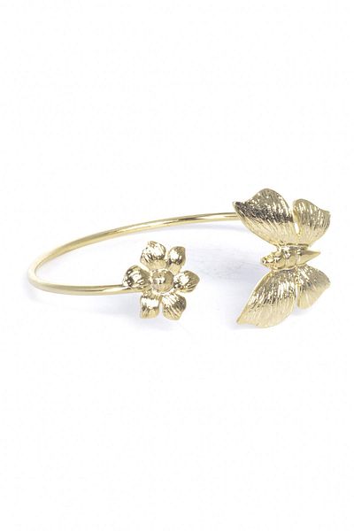 LABALABA Women's Gold Color Plated Round Butterfly & Flower Bracelet