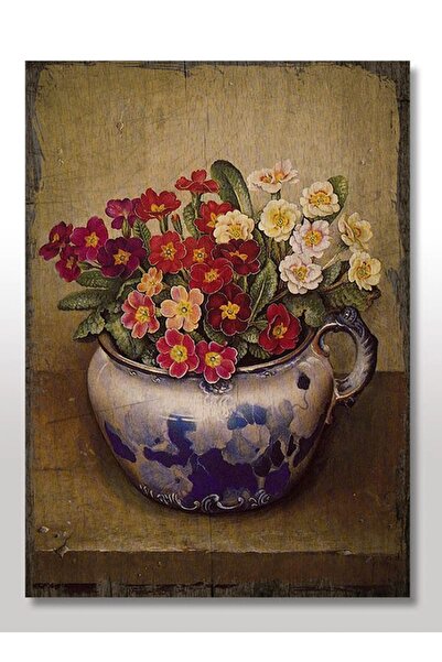 Cakatablo 35cmX50cm Ahşap Tablo Saksıda Kırmızı Beyaz Menekşe Görseli