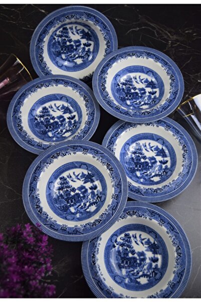 GalleonHome 6'lı Dark Blue Churchill Çorba Kasesi Tabağı 17 Cm