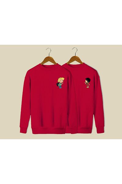 Vordevia Unisex Red Cedric And Chen Printed Crew Neck Sweatshirt