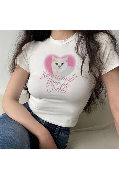 Touz Κομψό Body Shaper - Cat & Heart Printed White Crop