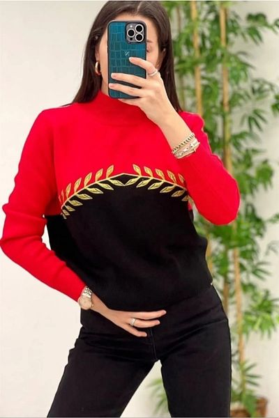 asyadabutik Embroidery Patterned Knitwear Crop