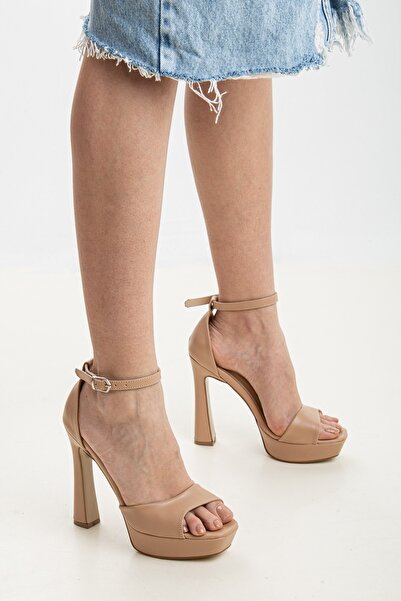 SOFT FASHION Kadın Ten Nude Cilt Tek Bant Özel Üretim Kaplama Ökçe Platform Topuklu Ayakkabı Topuk 12 cm