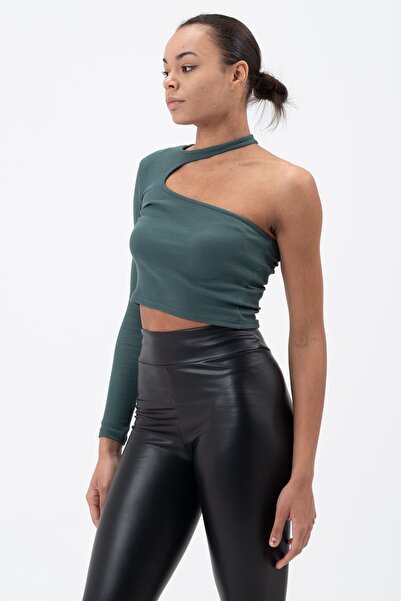 PUNKY CAT Women's Petrol Green Low-cut Single Sleeve Blouse